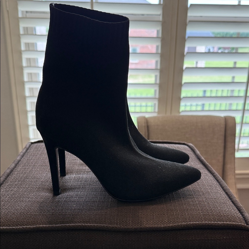Women’s Black Stretch Sock Boot with Pointed Toe and Stiletto Heel